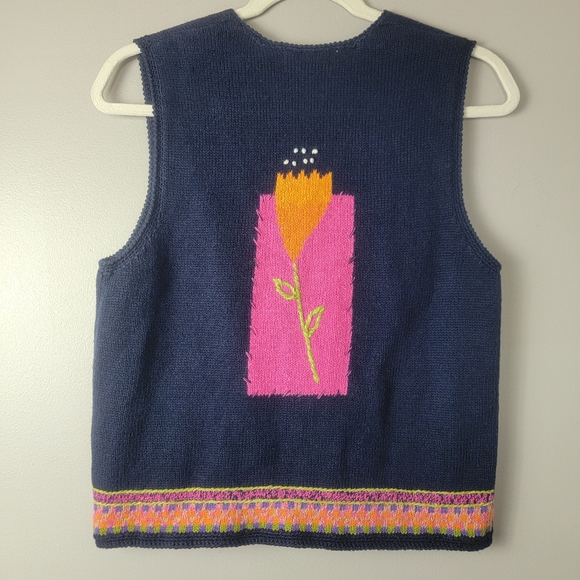 Vtg Sigrid Olsen Sport Abstract Patchwork Sweater Boho Cottage Floral Zip VestG - Picture 8 of 13